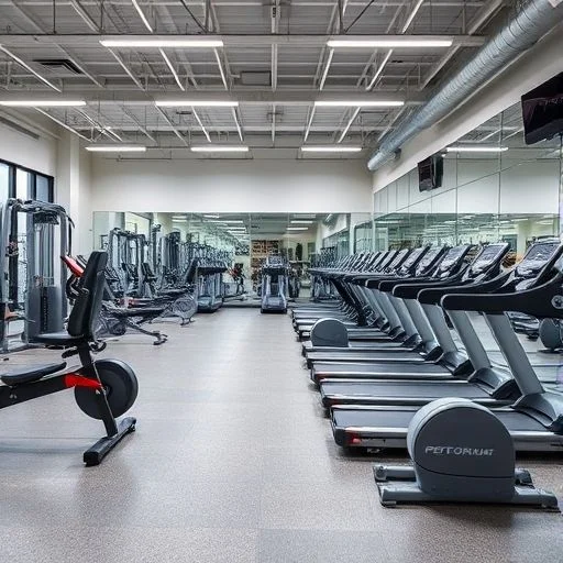 Abstract, atmospheric image of a pristine, spacious, high-end fitness environment